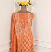 Banarasi Orange Unstitched Suit